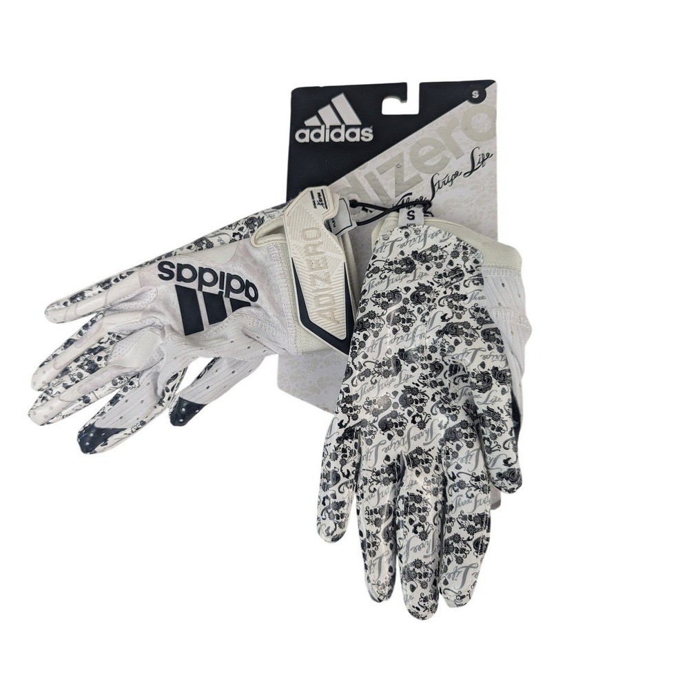Adidas Mens S Adizero 9.0 Football Gloves White Black Floral Script AF1281 New